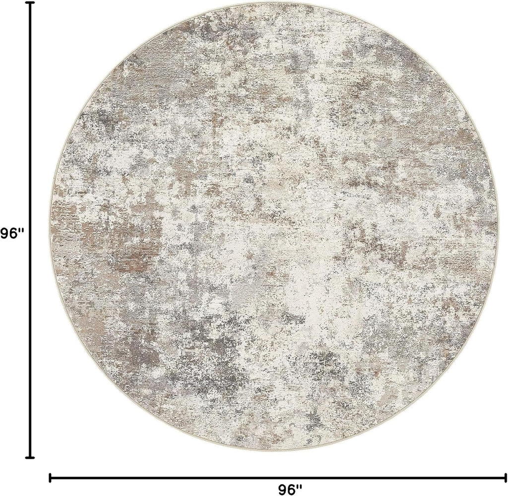 8ft Round Area Rug Living Room Rugs - 8x8 Washable Neutral Modern Abstract Soft Thin Rug Indoor Floo