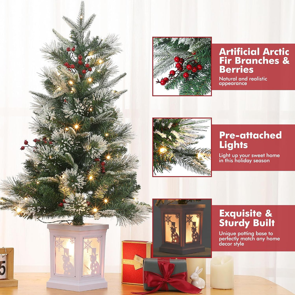 2Set 3FT Prelit Christmas Tree, Artificial Tree with Lighting Base