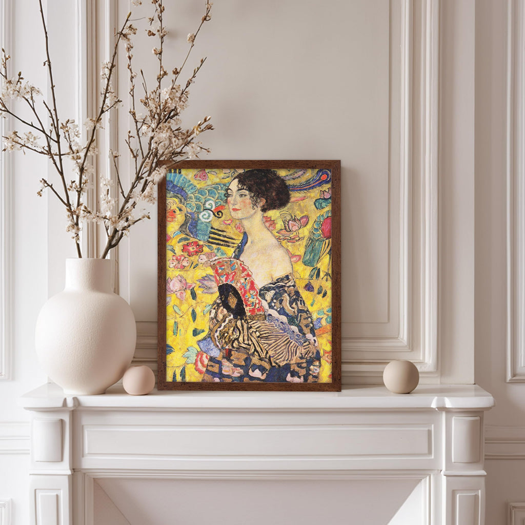 Master Vintage Gustav Klimt Poster - Retro Lady with Fan Print - Lady with Fan Painting Art - Gift for Him & Her