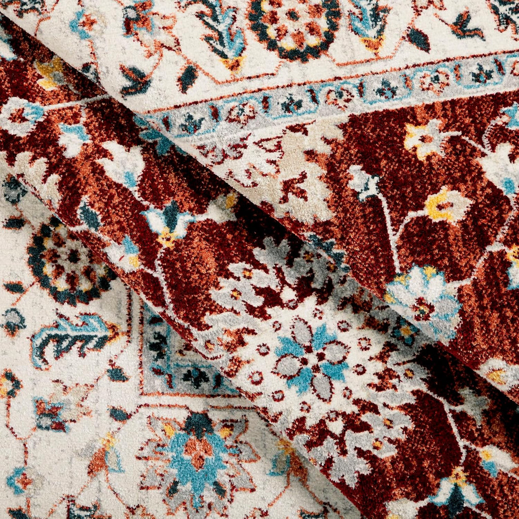Everwash Treasure Lina Traditional Medallion Machine Washable Area Rug, Red/Ivory, 5'2"x7'2"