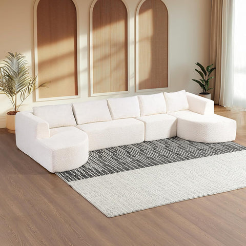 144" Sectional Couches for Living Room, Comfy U-Shaped Cloud Couch with Chaise Lounge, Modern Deep Seat Boneless Sofa