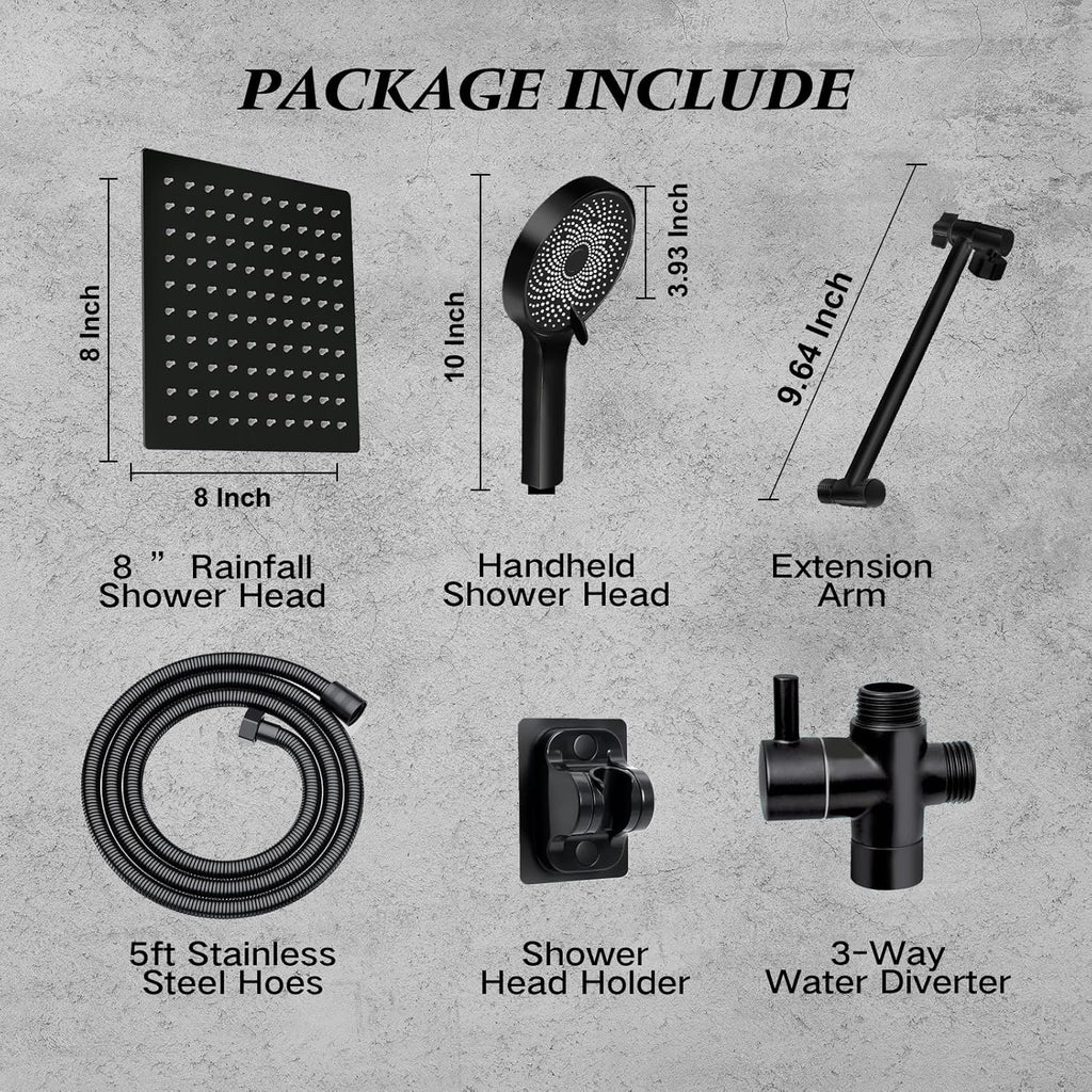 Shower Head, 8 inch Multifunction High Pressure Rain Shower Head with Handheld Spray Combo with 11'' Angle Adjustable
