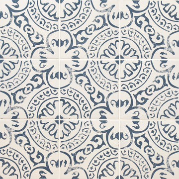 Porcelain Floor & Wall Tile | Indigo Encaustic | 8" x 8"