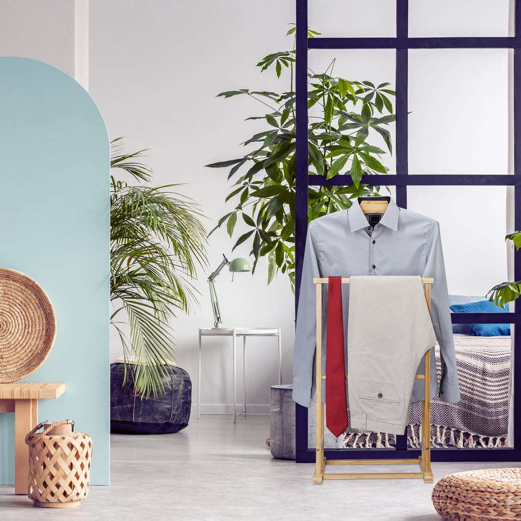 Natural Valet Stand Bamboo for Men and Women, Clothes Rack s, H x W x D: 98.5 x 47 x 36 cm, 98.5 x 47 x 36 cm