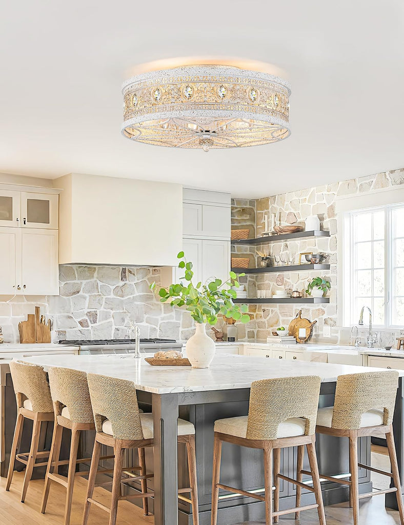 White Ceiling Fan with Light and Remote,Antique French Country Crystal Caged Fandelier