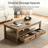 Farmhouse Coffee Table, Rectangle Coffee Table with Drawers, Rustic Wooden Coffee Tables with Storage, Center Table