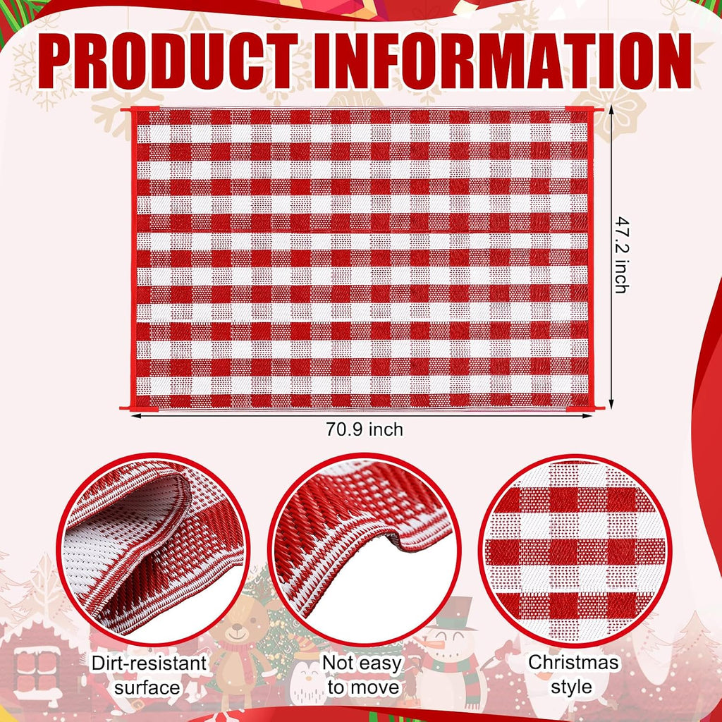 Red White Buffalo Plaid Rug 4' x 6' for Christmas Outdoor Decor