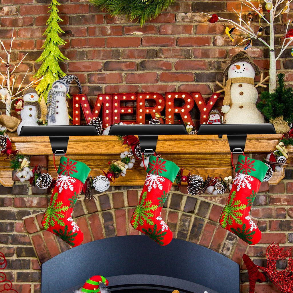 5 Pcs Black Christmas Metal Stocking Holders for Mantle, Heavy Duty Stocking Hangers Stocking Hook Xmas Ornaments for