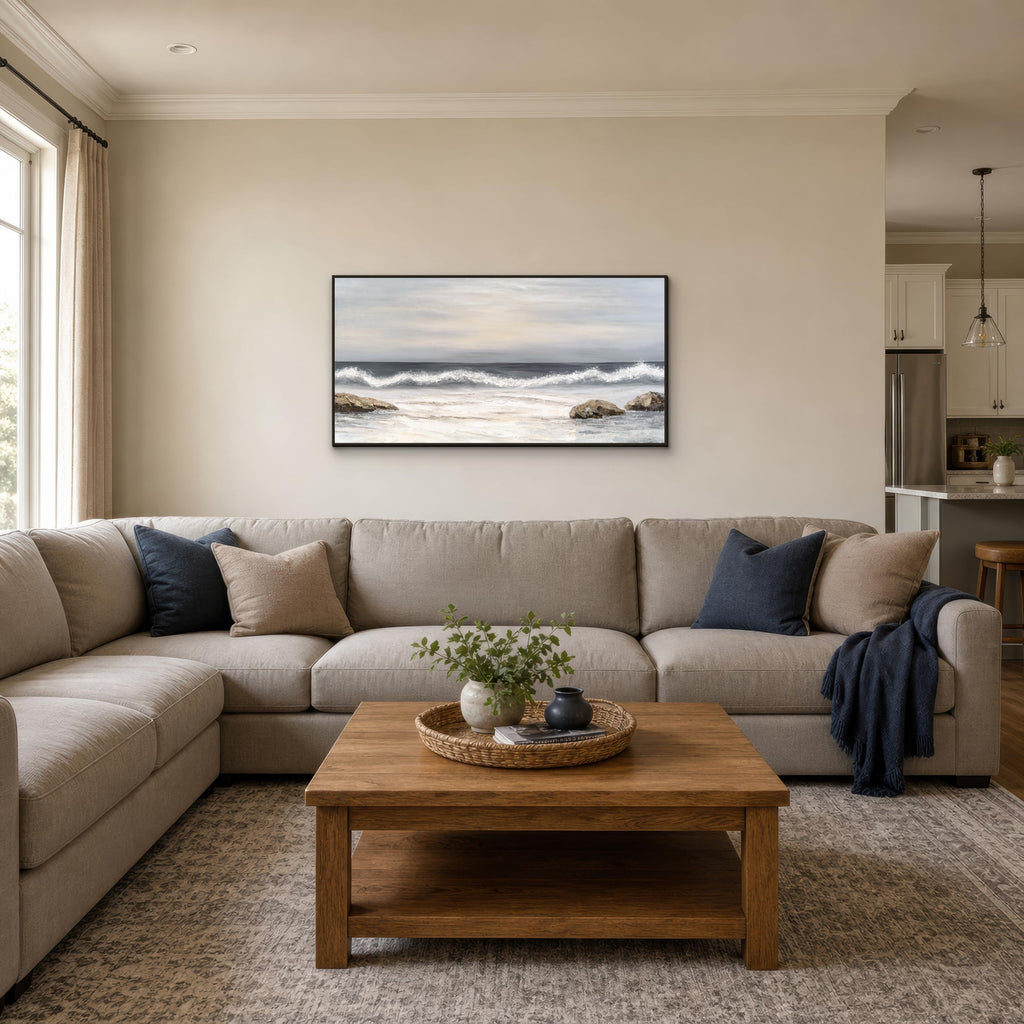 Framed Ocean Wave Canvas Wall Art, 48 x 24 Inches