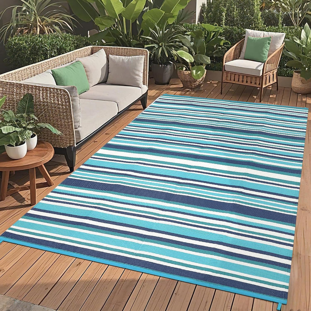 Large Outdoor Rug Waterproof Plastic Straw Rug Geometric Striped Outdoor Area Rug Modern Lines Outside Carpet