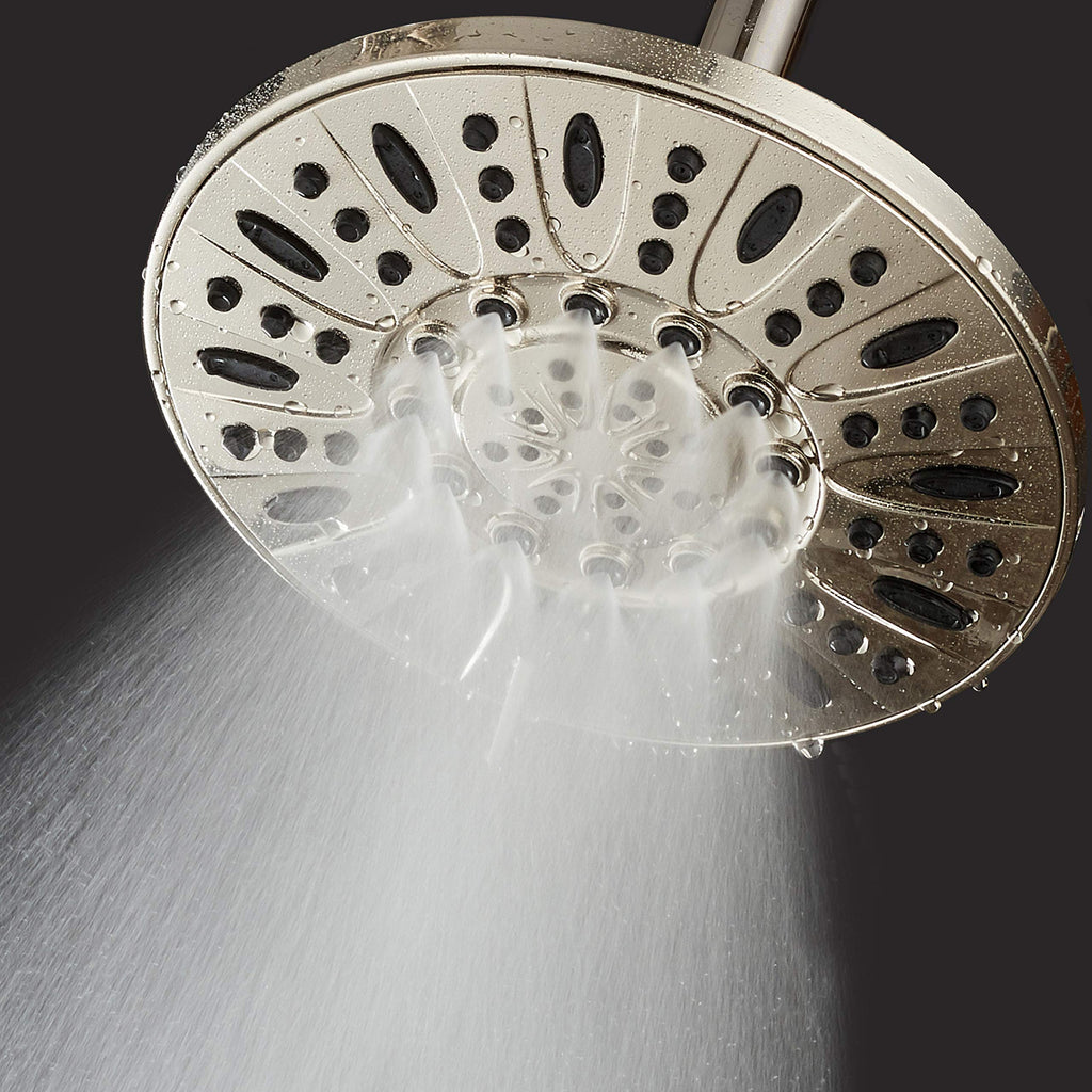 NICKEL High Pressure 6-Setting 7" Rain Shower Head - Angle Adjustable, Anti-Clog Showerhead Jets, Tool-Free