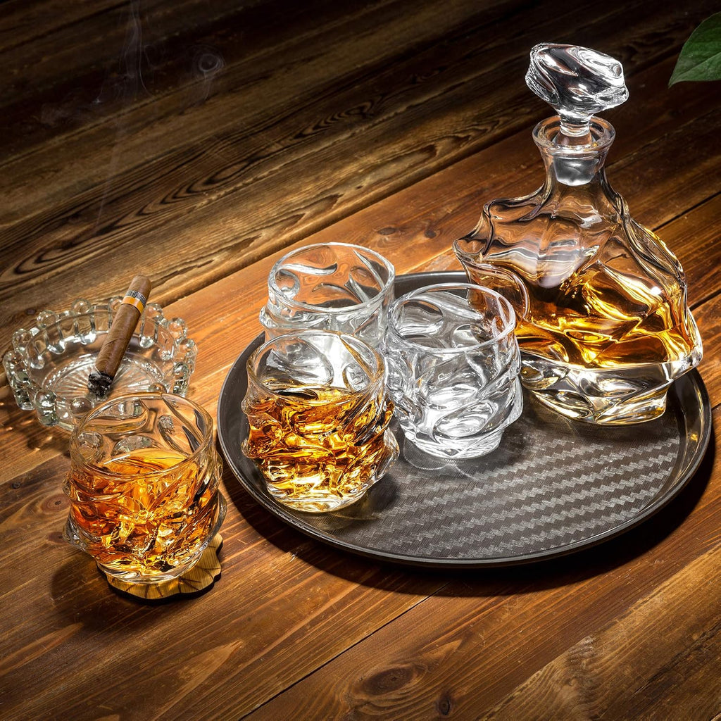 Crystal Whiskey Decanter Set with Heavy 11 Oz Old Fashioned Glasses