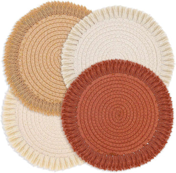 Inch Round Cotton Placemat Boho Placemats Table Mats Woven Washable Table Placemats for Fall Kitchen - Set of 4