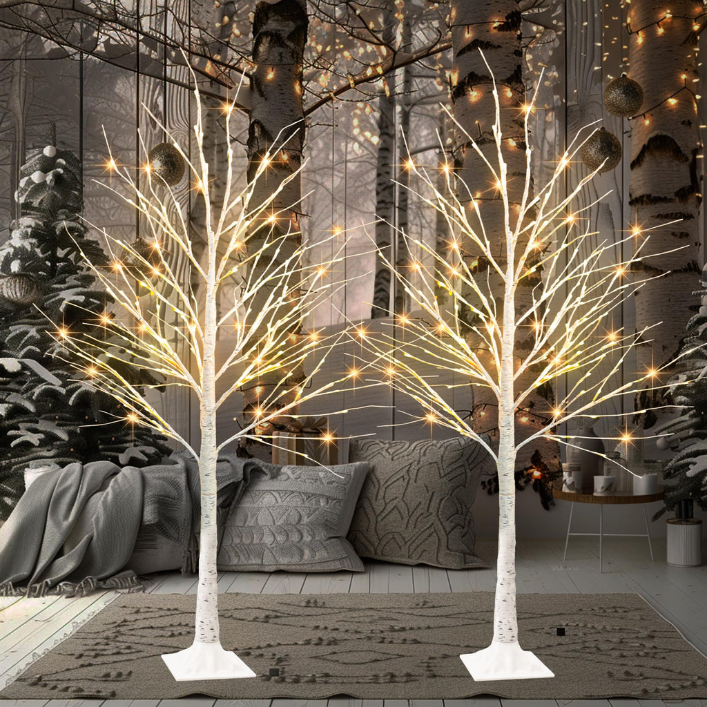 144 LED Lighted Birch Tree, 6 FT Pre-lit Artificial Christmas Trees for Thanksgiving Christmas Decorations Indoor
