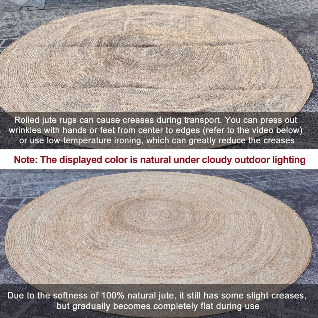 Round Jute Rug 6Ft,Soft and Chunky Natural Fiber,Handwoven Rugs
