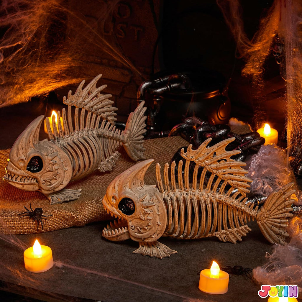 9.5 Halloween Posable Fish Skeleton Decor, Animal Plastic Bones with Posable Joints Outdoor Halloween - Set of 2