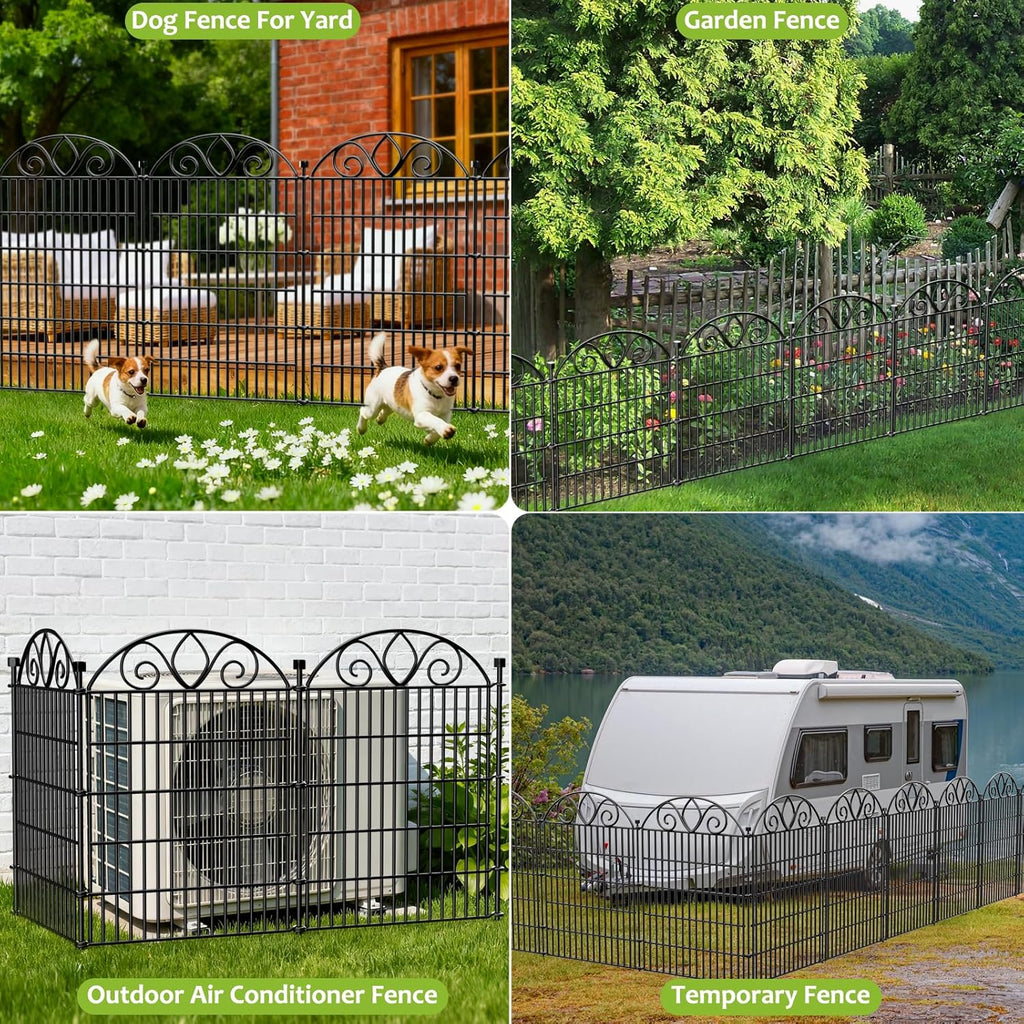 10 Panels No Dig Tall Garden Fence with Gate - 44" H X 23.6' L Rustproof Metal Dog Fence Outdoor for Yard, Decorative