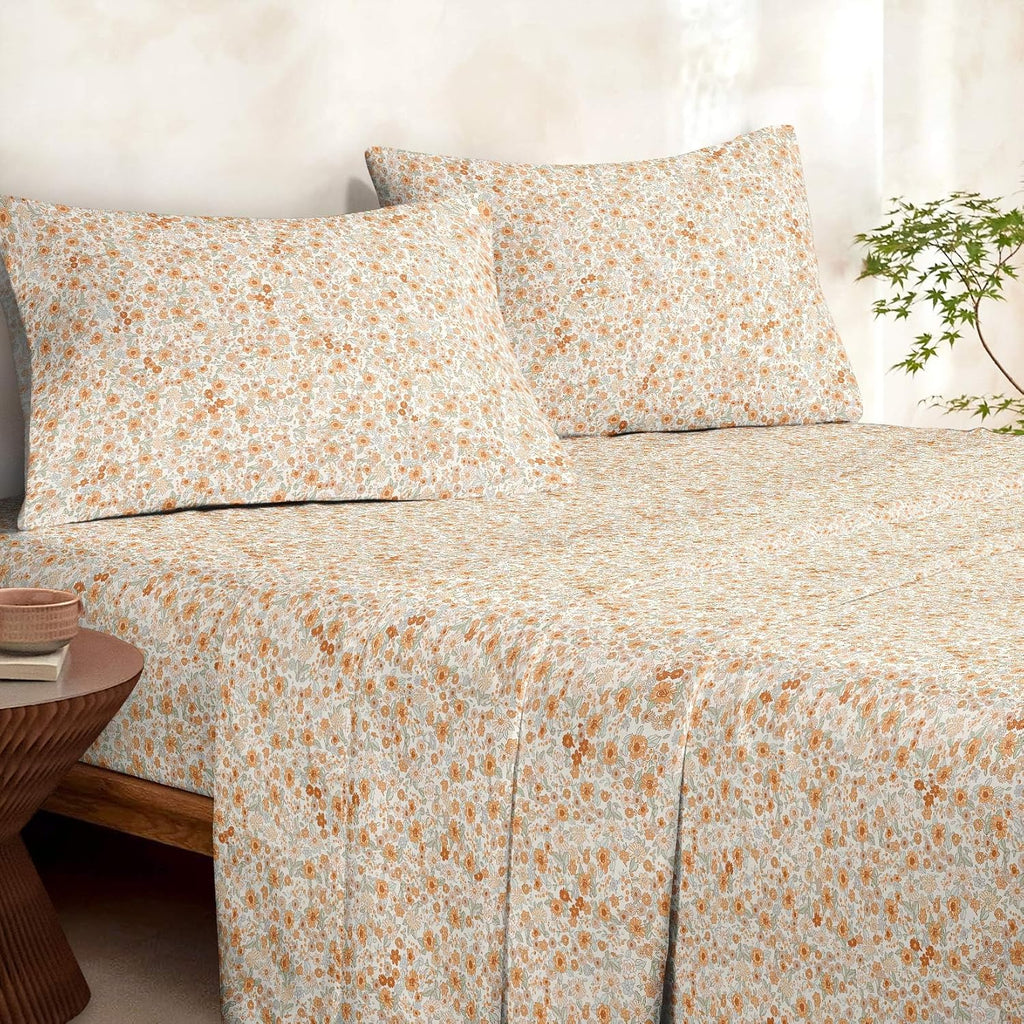 Floral Bed Sheets, 4-Piece Sheet Set, Shabby Chic Flower Pattern Printed Country Coquette Cottage Aesthetic Bedding