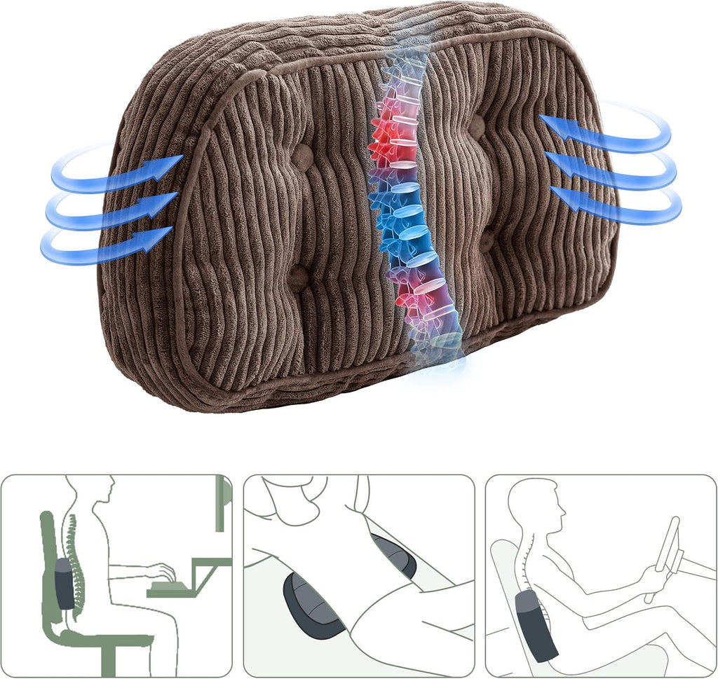 Lumbar Support Pillow for Recliner Chair/Accent Chair/Couch/Office Chair, Tufted Corduroy Back Support Cushion for