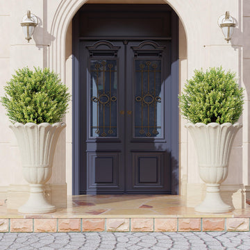 24" Tall Urn Planters Set of 2, Beige Outdoor Planter for Porch