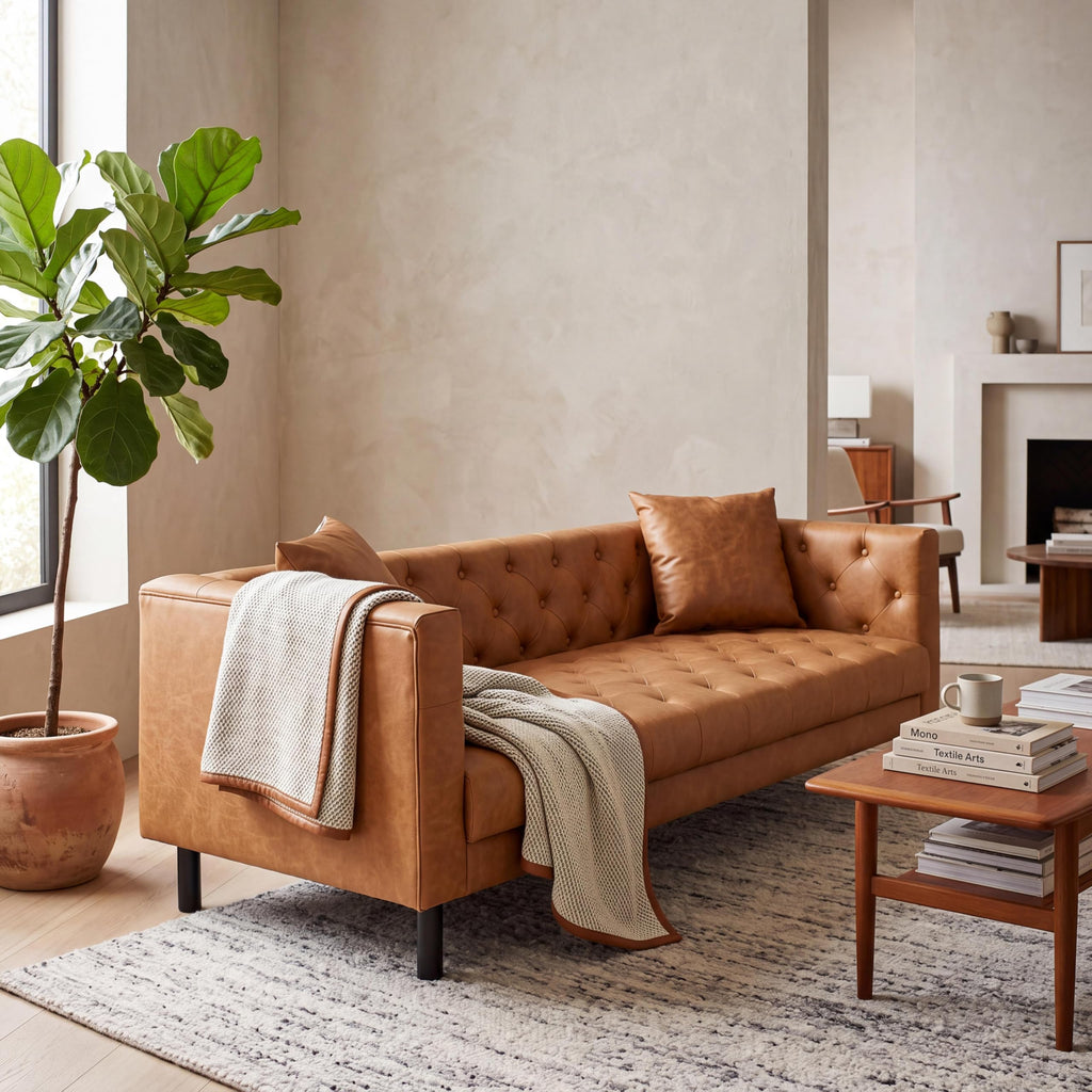 81" Leather Couch, Cognac Tan