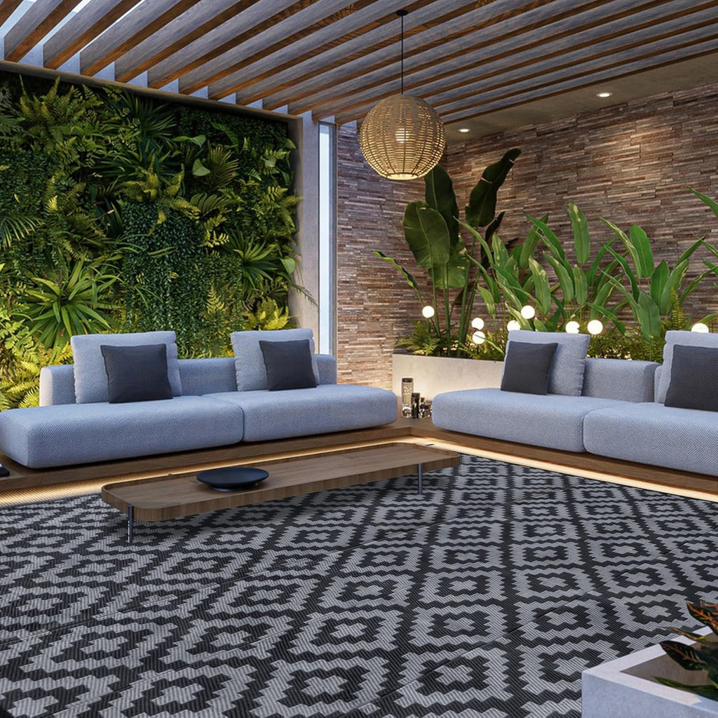 Waterproof Outdoor Rug 8x10 ft, Plastic Reversible Rug, Modern Area Rug, Large Floor Mat for Outdoor