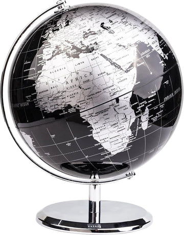 Metallic World Globe Black - Educational/Geographic/Modern Desktop Decoration - Stainless Steel Arc and Base/Earth