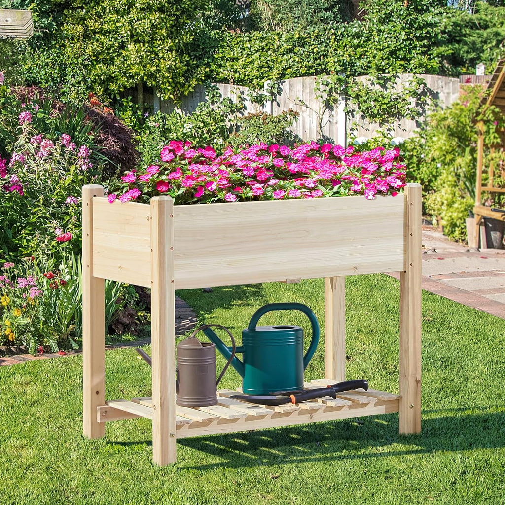 34" Raised Garden Bed with Legs, Wooden Planter Box, 1Pcs | Elevated wooden planter with sturdy fir wood frame &