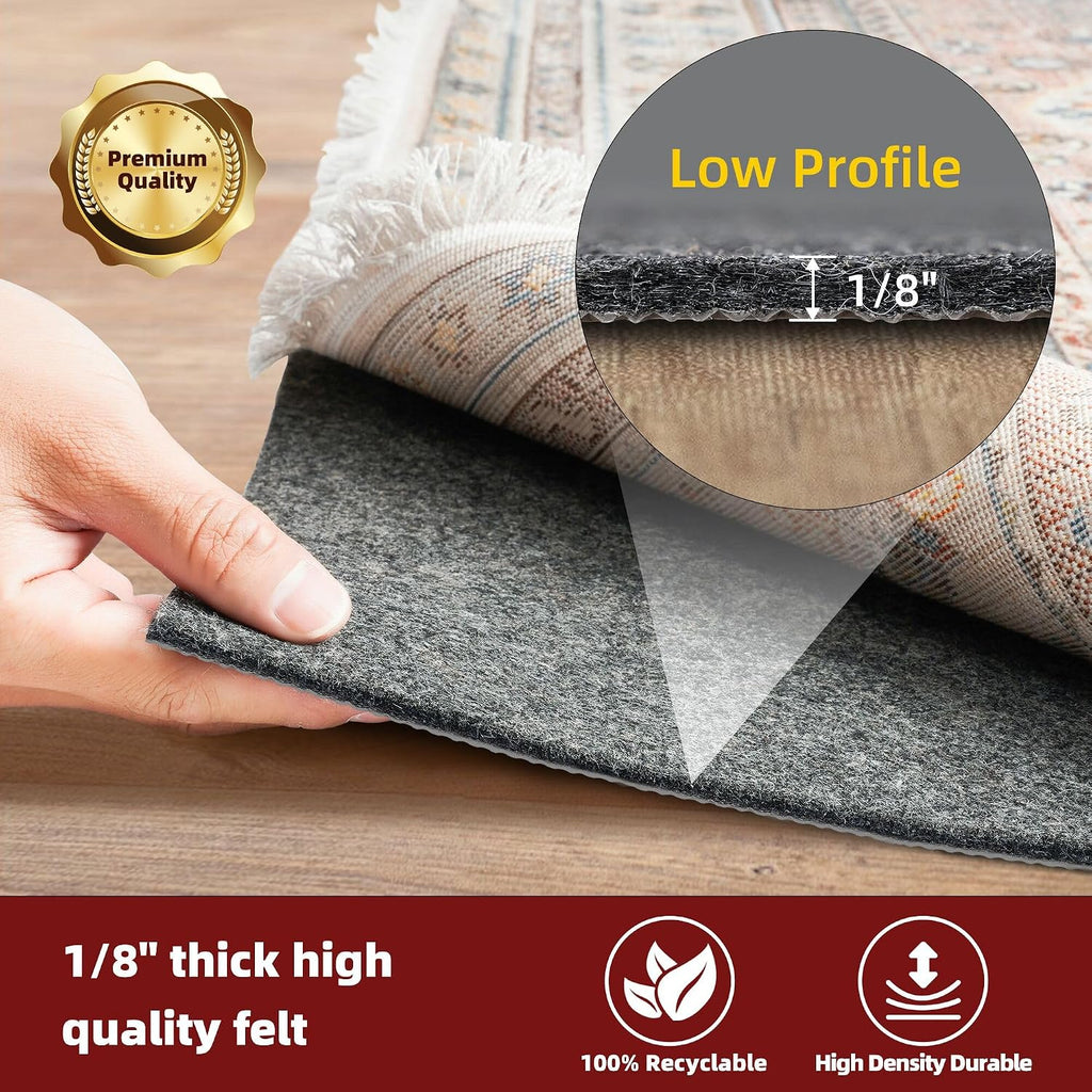 BAGAIL Felt and Natural Rubber Backing Rug Pads 1/8" Thick, 5 x 7 Ft Non Slip Rug Gripper Keep Rugs in Place, Under - Set of 35