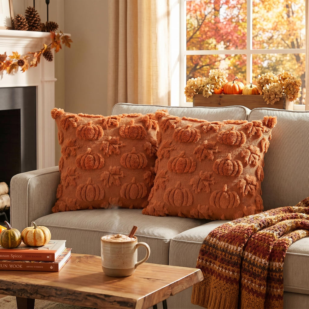 Caramel Pumpkin Fall Throw Pillow Covers 20x20 Inch