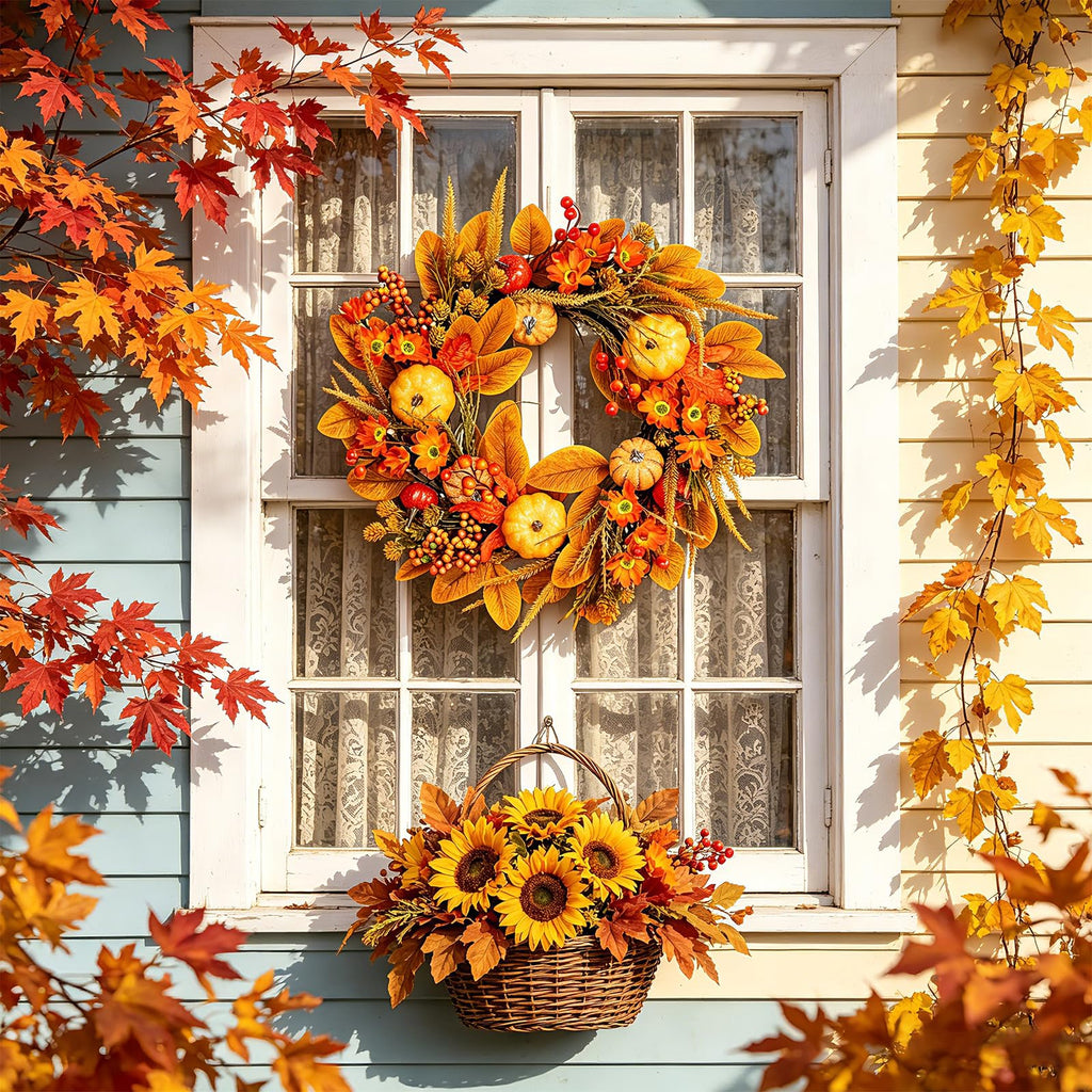 19inch Fall Wreaths Front Door Decor for Thanksgiving Autumn Home Outdoor