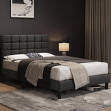 Upholstered Bed Frame, Modern Full Bed Platform with Square Stitched&Button Tufting Headboard Height Adjustable