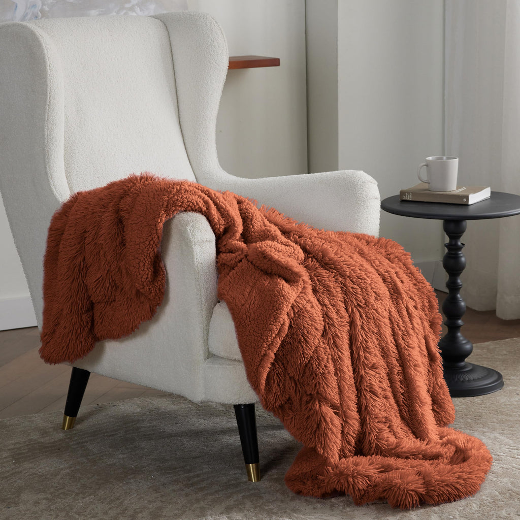 Faux Fur Fluffy Sherpa Blanket Couch Throw Burnt Orange 50"x60"