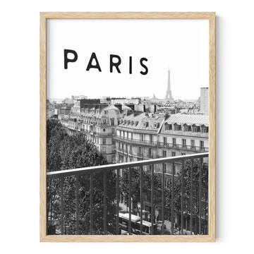 Black and White Paris Wall - Eiffel Tower Poster, Paris City of Love Decor, Modern City Print (Beige Frame, 12x16)