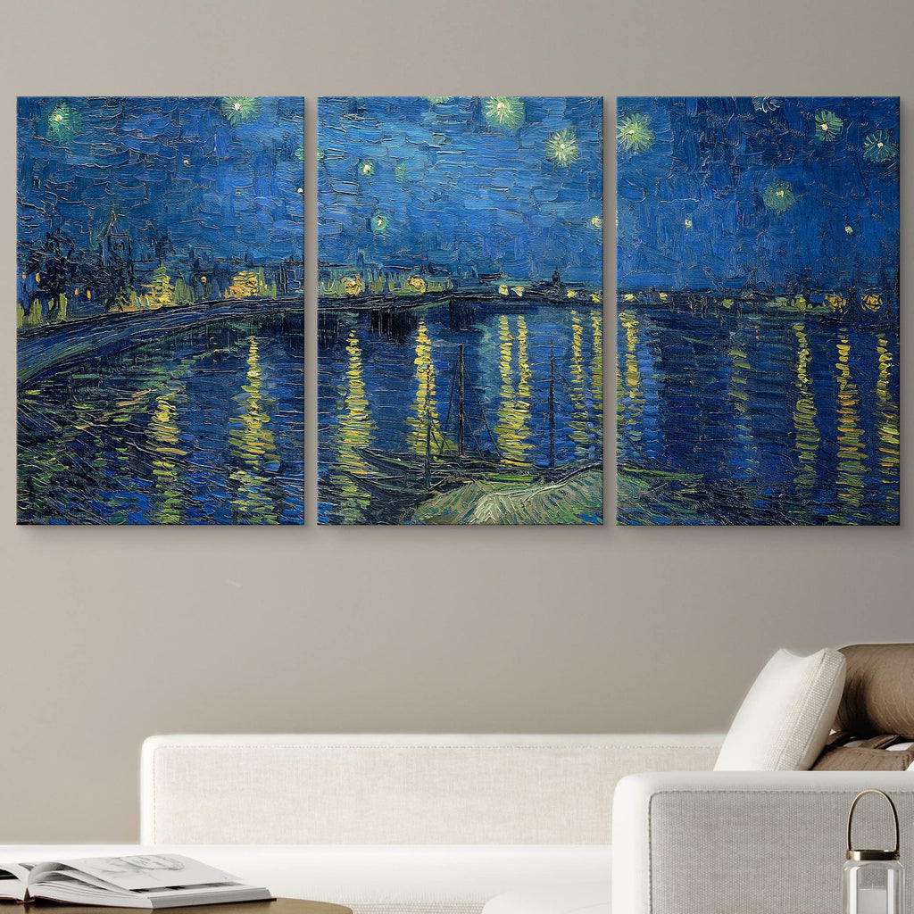 Canvas Print Wall Art Set Starry Night Over The Rhone by Vincent Van Gogh Nature Wilderness Illustrations Fine Art
