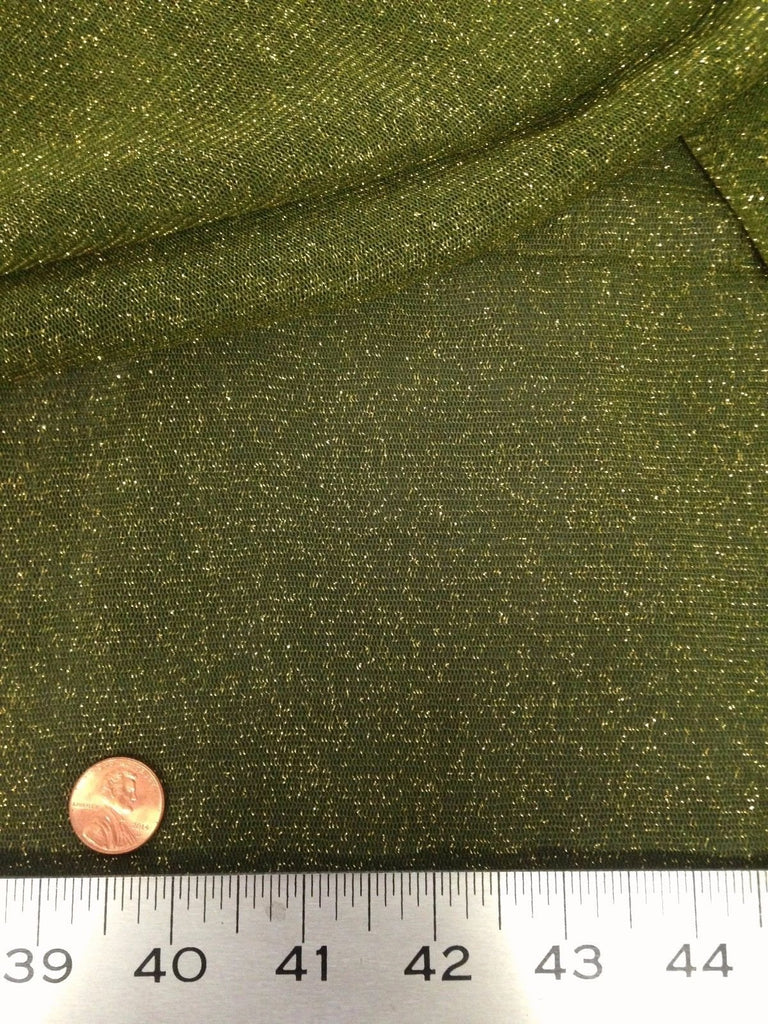 Gold Shimmer Lurex on Stretch Polyester Triple Mesh See-Through Fabric by The Yard (Olive Green)