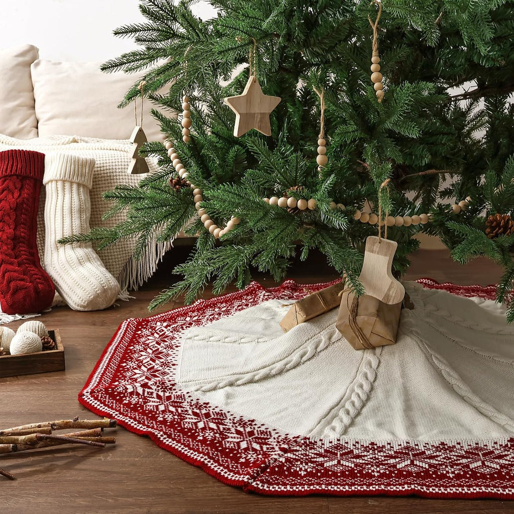 Knit Christmas Tree Skirts, Neutral Tree Skirt, Cozy Christmas Decorations