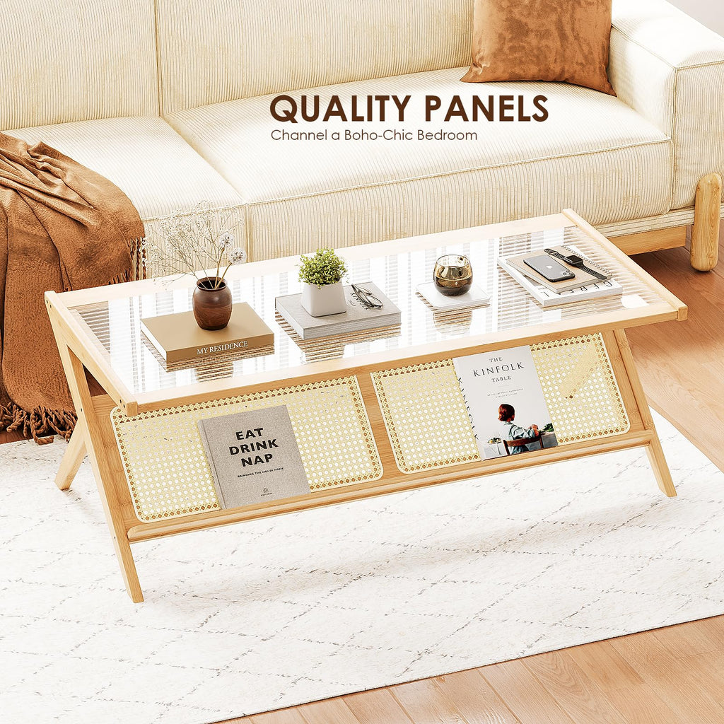 Rattan Coffee Table Mid-Century Modern Coffee Table BambooTable