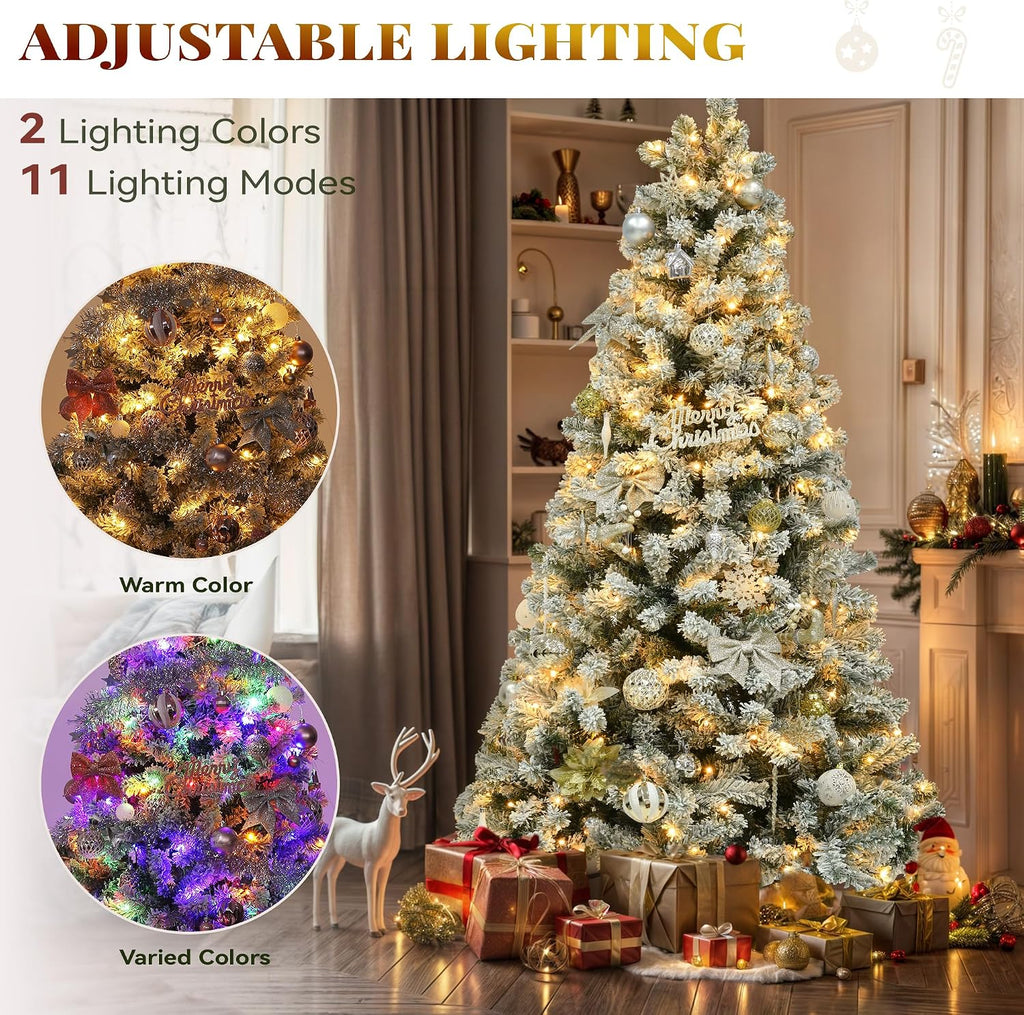 Prelit Snow Flocked Christmas Tree with Remote