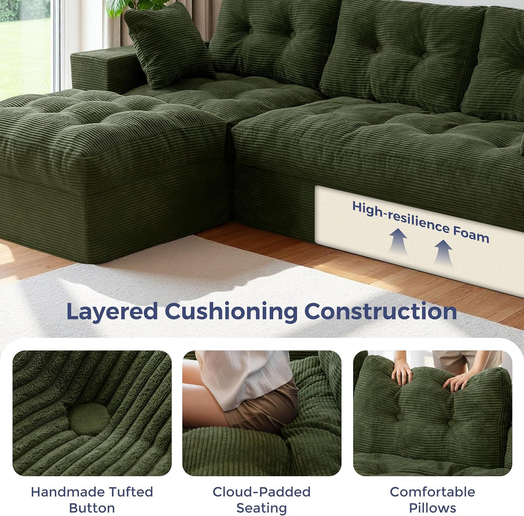 96" L Shaped Modular Sectional Sofa with Ottoman, Cloud Boneless Couch with Layered Cushion, Upholstered Sofa in a