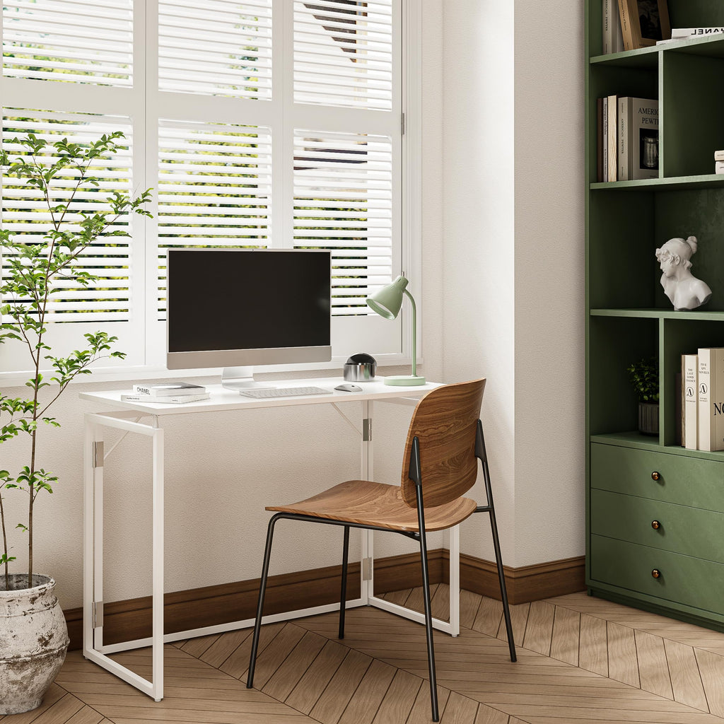 39.4" Folding Desk: No Assembly, Wood Top for Small Spaces