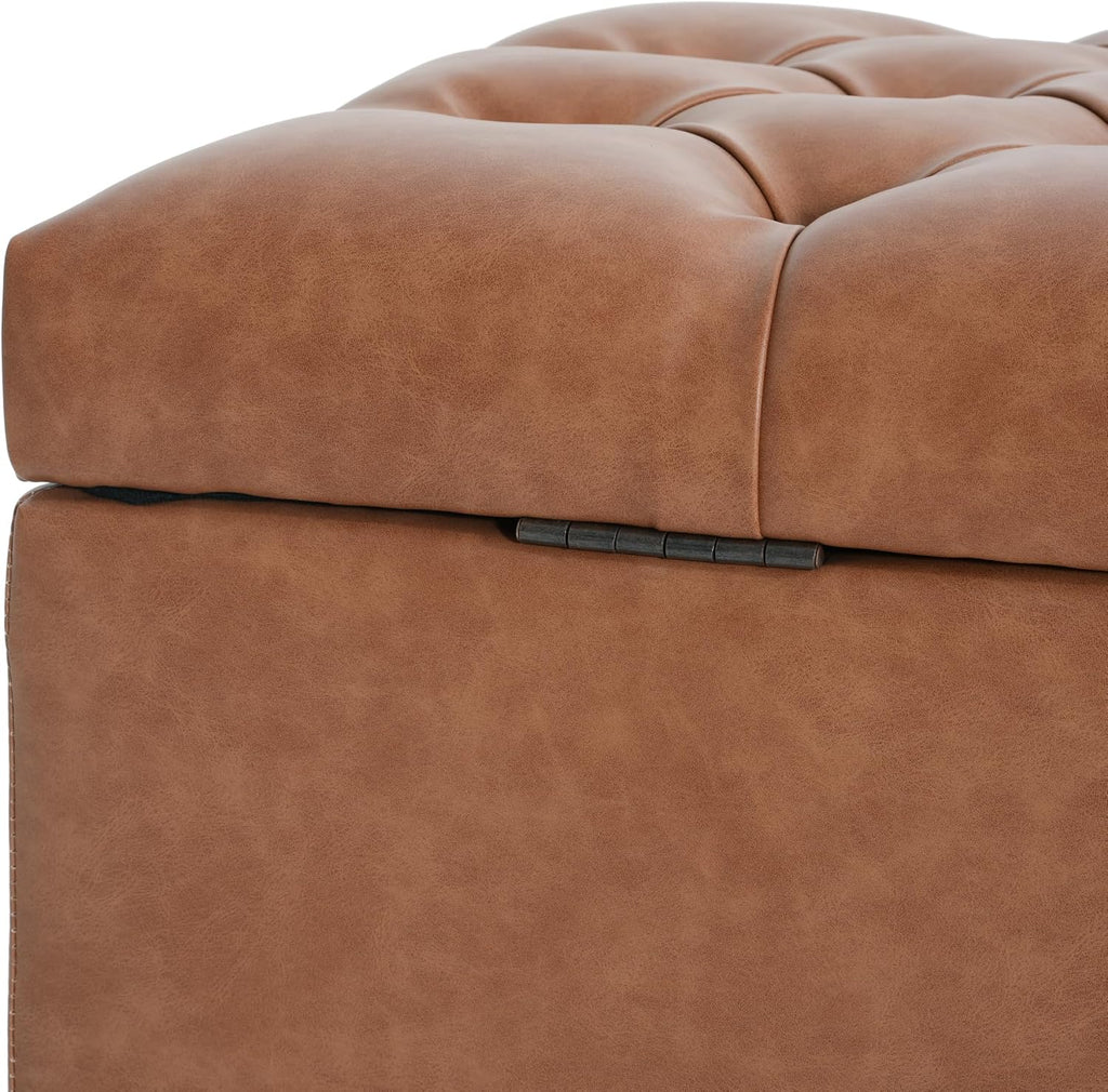 Ottilie PU Leather Storage Ottoman Bench, Wooden Rectangular Ottoman with Storage, Bedroom End of Bed Foot Stool