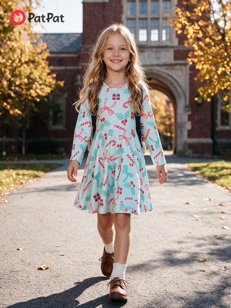 Girls Long Sleeve A Line Skater Dress Casual Everyday Outfit