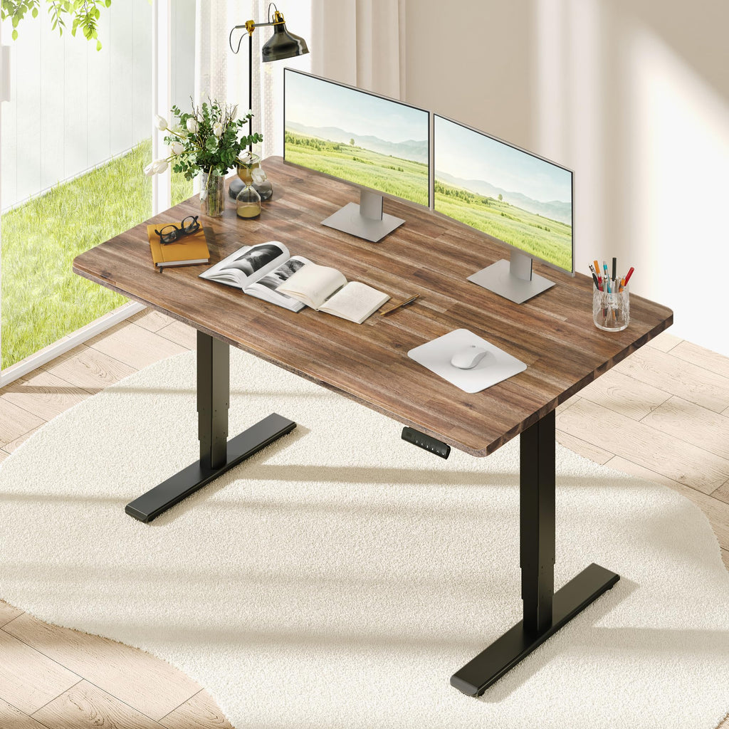Solid Wood Dual Motor Standing Desk-60"x30"-Walnut/Black