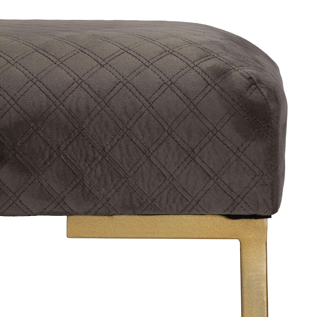 Allium Ottoman with Painted Gold Legs, 19" Wide, Gray Velvet