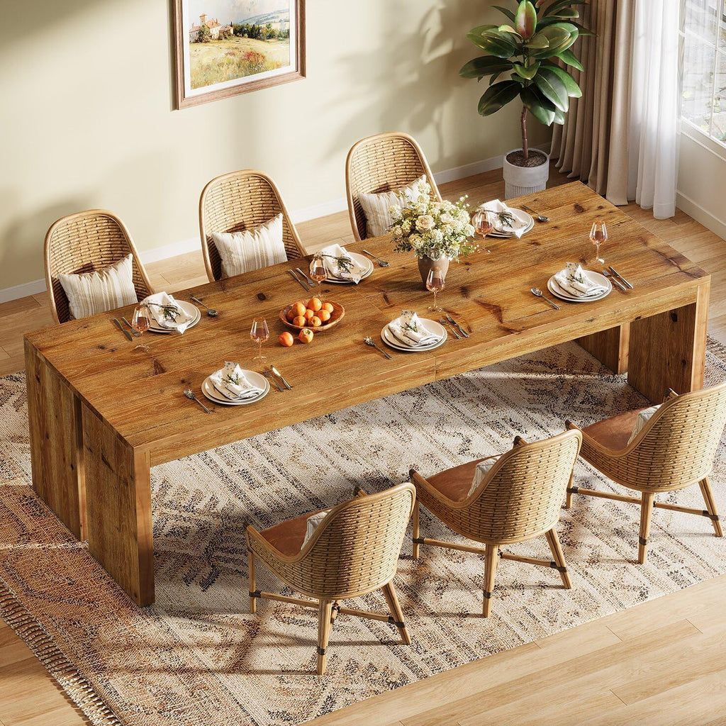 78.7-Inch Solid Wood Dining Table, Farmhouse Kitchen Table for 6-8 People, Wooden Dinner Table for Kitchen, Dining