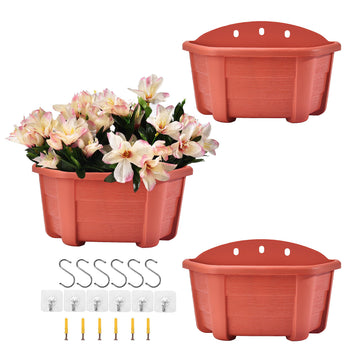 9.8 inch 3 Pack Brick Red Wall Hanging Planters for Indoor Outdoor Plants Hanging Plant Holder with Drainage Hole