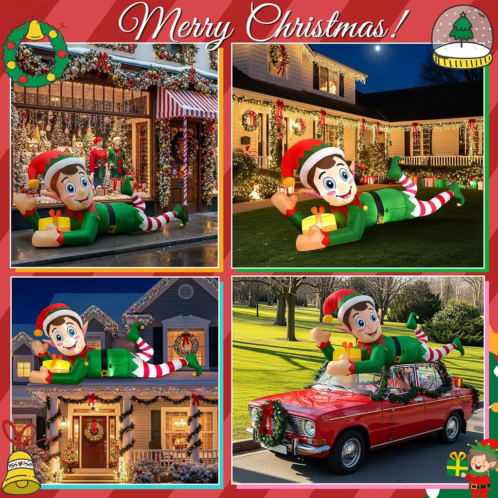 10FT Christmas Inflatable Outdoor Decoration, Giant Elf Inflatable Outdoor Christmas Blow up Yard Decorations with