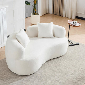 67" Curved Loveseat, Deep Seat White Couch with 2 Pillows