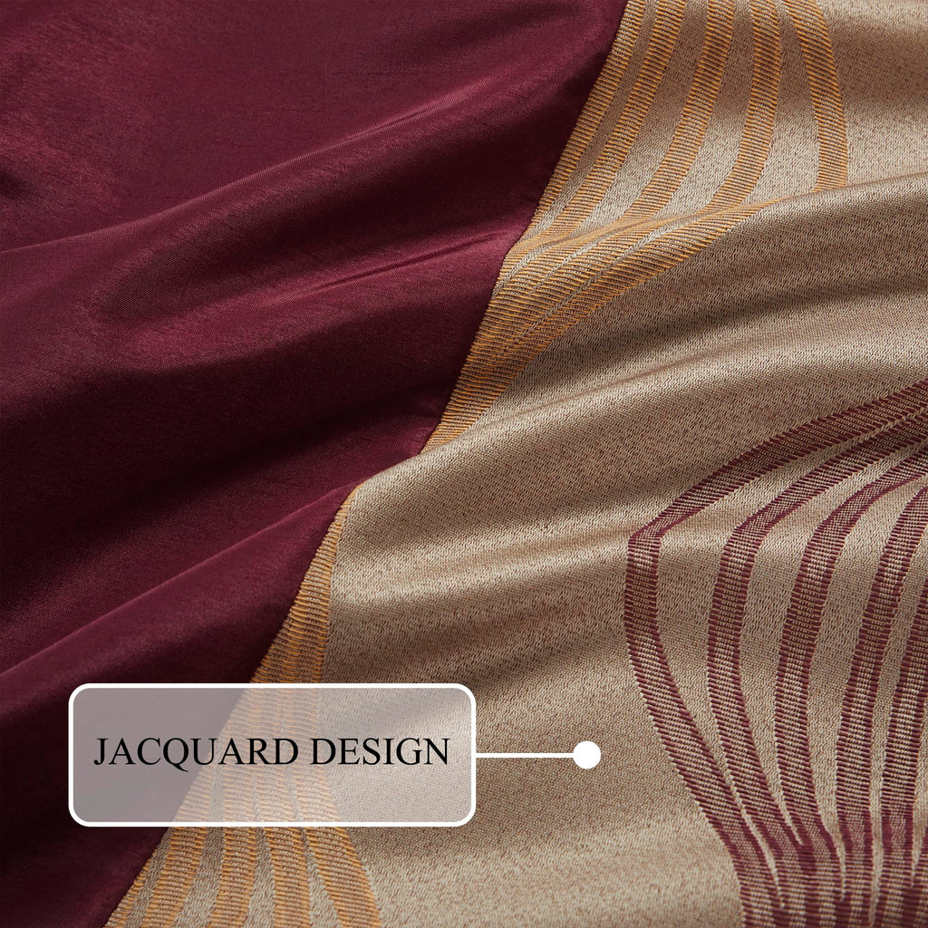 Wine Gold 7 Pieces Lightweight Microfiber Bed-in-a-Bag Comforter Bedding Set, Jacquard Queen Comforter Set, All